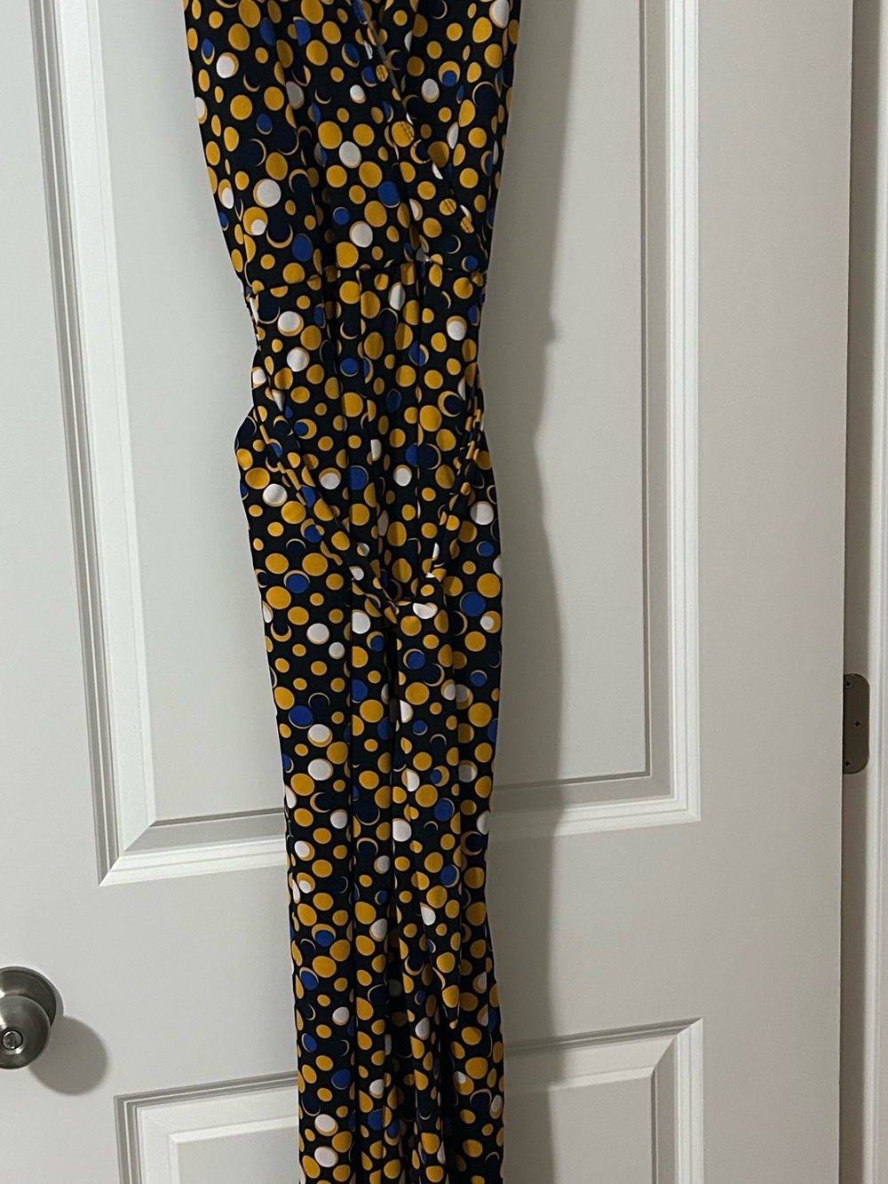 Polka Dot Wide-Leg Jumpsuit - Black with Mustard & White Dots Size 3